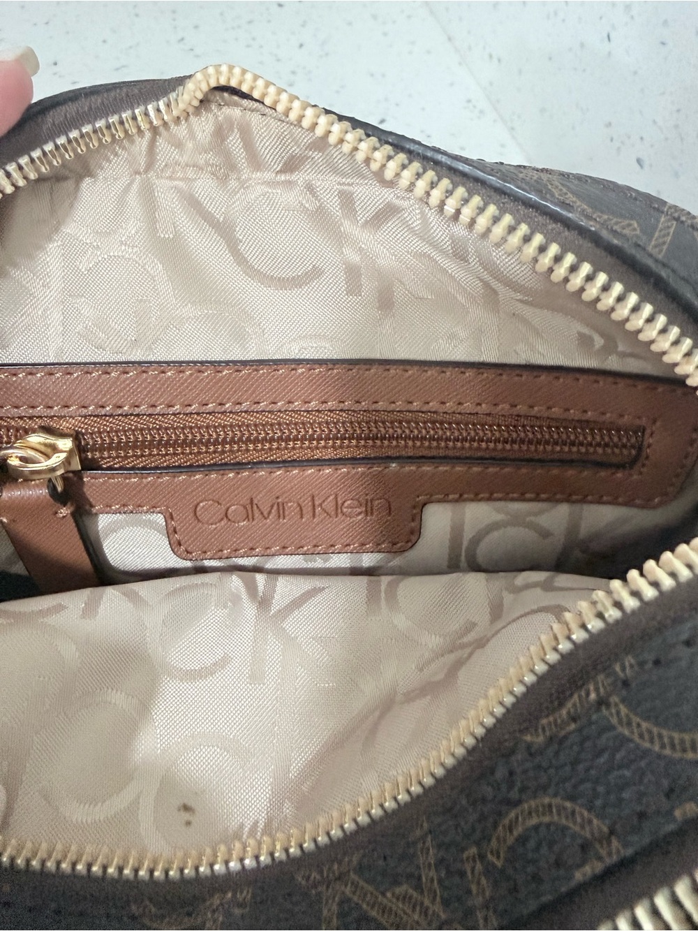 Calvin Klein Brown Monogram Square Crossbody with Tan Strap - Picture 5 of 7